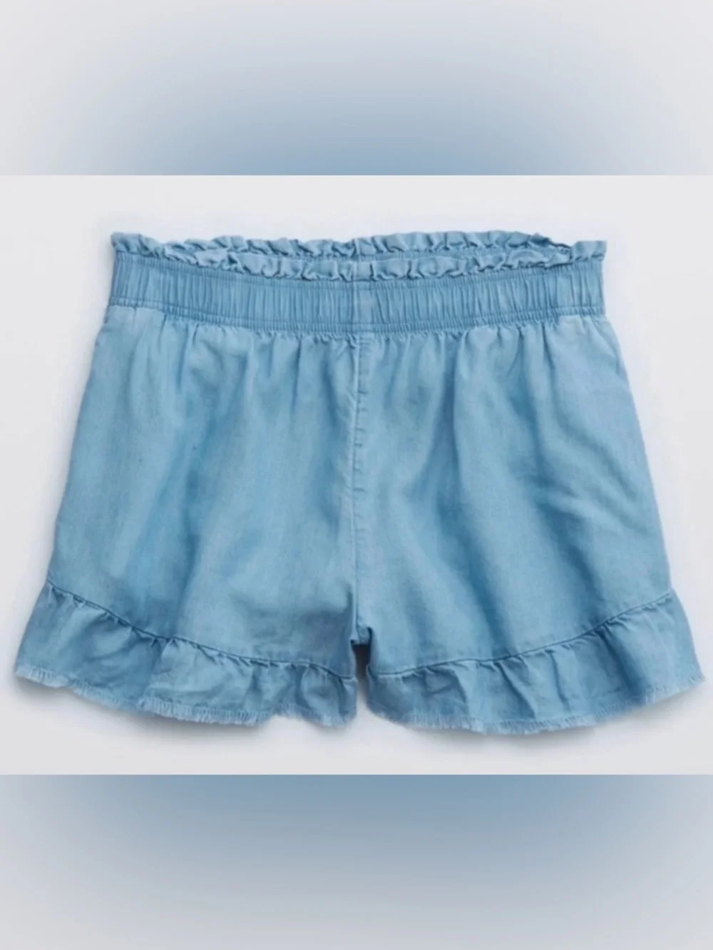 Aerie Women’s Sz M Chambray Ruffle‎ High Rise Shorts